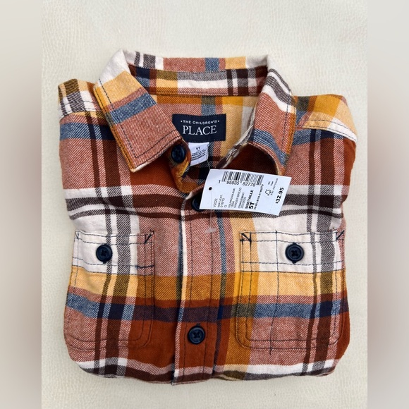 The Children’s Place Boys Plaid Flannel Poplin Button Up Shirt - Ginger Bread - Picture 4 of 9